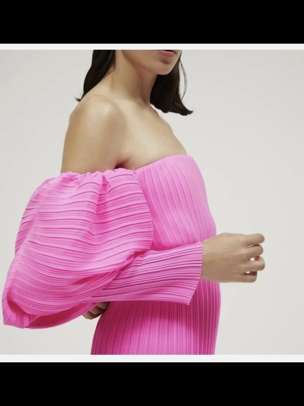 Solace London Hot Pink Strapless Puff-Sleeve Ribbed Mini Dress - Picture 9 of 11